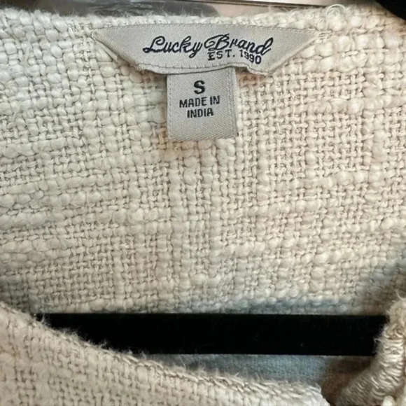 Lucky Brand | Cream Embroidered Knit Jaquered Zip Boho Motorcycle Jacket Size S - Picture 4 of 12